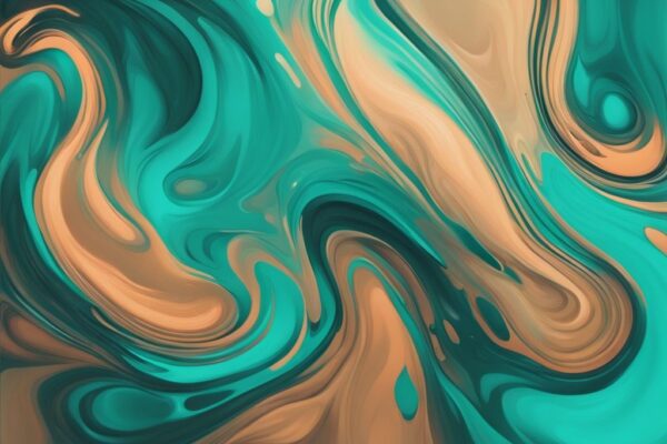 Modern digital painting with teal theme, showcasing commingling in real estate through swirling colored liquids blending harmoniously.