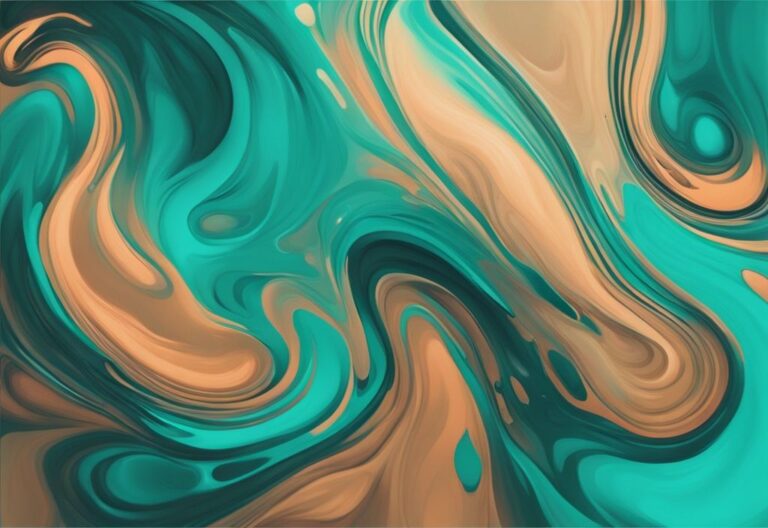 Modern digital painting with teal theme, showcasing commingling in real estate through swirling colored liquids blending harmoniously.